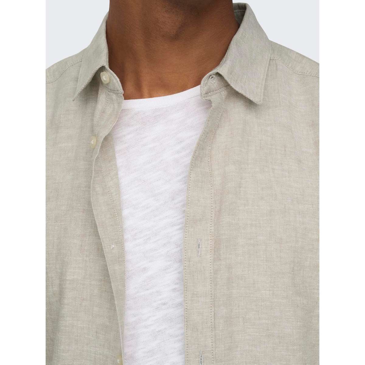 ONLY & SONS MEN΄S SLIM FIT SOLID LINEN LONSLEEVE SHIRT 22012321 CHINCHILLA